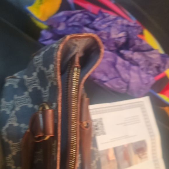 Celine Blue and Brown Satchel with Geometric Pattern AUTHENTIC - Picture 14 of 16